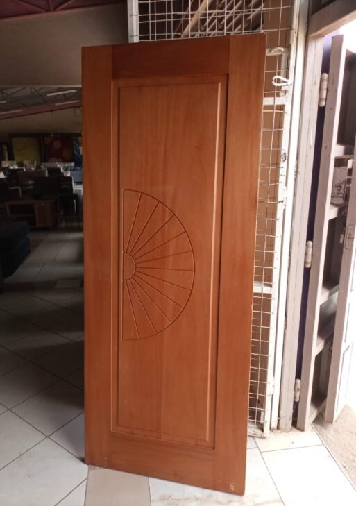 Single Panel Wooden Door With Sunburst Design