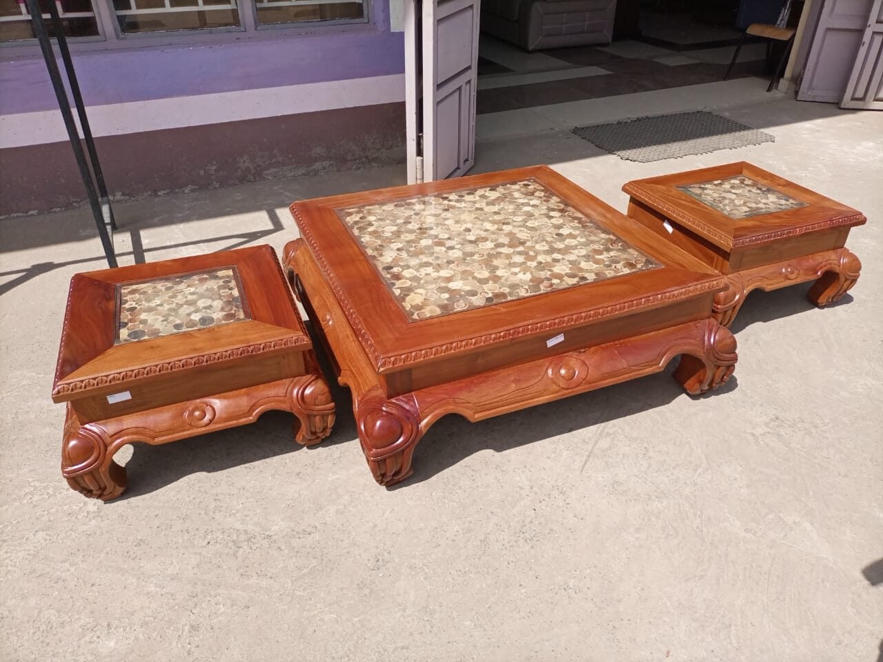 Wooden Coffee Table With Marble inlay Tops
